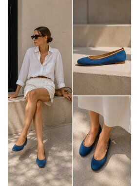 fs/ny Denim Ballet Flats Womens 7.5 B Blue Slip On Round Toe Leather Sole Shoes
